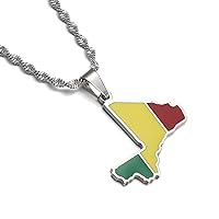 Huangshanshan Stainless Steel Mali Map Flag Pendant Necklaces Ethnic Jewelry Republique du Mali