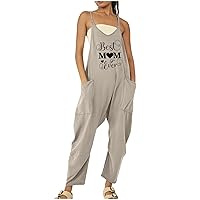 Womens Harem Jumpsuits, Casual Sleeveless Rompers Baggy Overalls Jumpsuit Cotton Linen Jumpers with Big Pockets