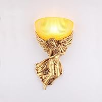 Retro Angel Wall Light with Shell Glass Lampshade Gold Bedside Lamp Wall Sconce Hallway Lighting Vanity Mirror Light Fixture Reading Lamp for Home Decor Bathroom