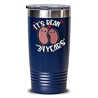 34th Anniversary Tumbler for Husband Wife Funny Vegan Vegetarian Food Pun Its Bean 34 Years Cute Keepsake for Married Couples Friends Parents 20 or 30