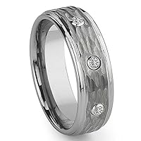 Tungsten Diamond Hammer Finish Wedding Band Ring