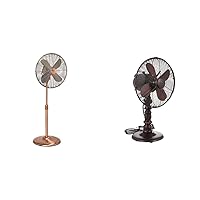 Deco Breeze Pedestal Standing 3 Speed Oscillating Fan with Adjustable Height, 16 inches, Brushed Copper & DecoBREEZE Oscillating Table Fan, 3 Speed Portable Fan, Kipling, Antique Metal Fan, 10 inches