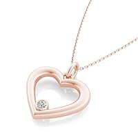 Bezel Set 0.04Ct Round Cut Created Diamond Lovely Heart Shape Pendant Necklace 925 Sterling Sliver For Women's,Girls