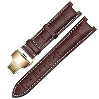 ANKANG Gnuine Leather watchband for GC Wristband 22 * 13mm 20 * 11mm Notched Strap with Stainless Steel Butterfly Buckle Band (Color : Brown White Gold, Size : 20-11mm)