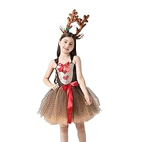 Christmas New Year Children's Dress Red Nosed Reindeer Children's Mesh Dress Holiday Play Elk Ponchy Dress