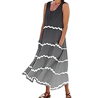 HTHLVMD Oversized Sleeveless Tunics Womans Summer Dinner Encanto Pleated Striped Tunic Comfortable Scoop Neck Linen Cool Tops for Women Gray