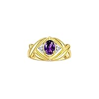 Rylos Hugs & Kisses XOXO Ring with 7X5MM Gemstone & Diamonds - Birthstone Jewelry for Women in Yellow Gold Plated Silver, Sizes 5-10