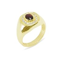 14k Yellow Gold Natural Garnet & Diamond Mens Signet Ring - Sizes 6 to 12 Available (0.14 cttw, H-I Color, I2-I3 Clarity)