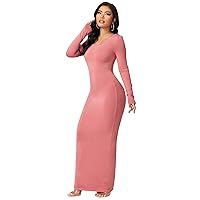 Floerns Women's Solid Long Sleeve Scoop Neck Bodycon Pencil Maxi Dress