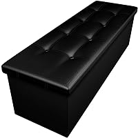 Camabel 43 Inch Folding Storage Ottoman Bench Cube Hold up 700lbs Faux Leather Long Chest with Memory Foam Seat Footrest Padded Upholstered Stool for Bedroom Bed Coffee Table Rectangular Black BG363