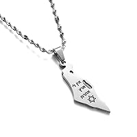 Judaica Jewelry Map Necklace, Am Yisrael Chai Gift Engraved Pendant