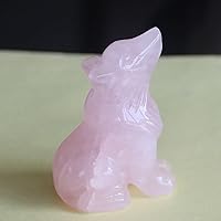 Hand Carved Gemstone Crystal Wolf Figurine Animal Statue Carving Office Home Decor Collections 2'' (Pink Rose Quartz)