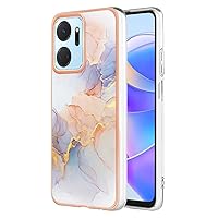 Compatible with Honor X7a Case, TPU IMD Personalized White Marble Gilded Border Slim Phone Cases Scratch-Proof Shockproof Back Protective Cover for HonorX7a 6.75