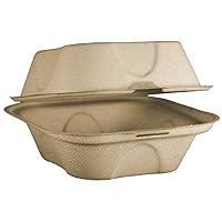 World Centric TO-SC-U15B 100% Compostable Unbleached Plant Fiber Burger Box Take Out Containers, 6