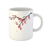 Coffee Mug Red Japanese Plum Blossom in Chinese Painting Flower Cherry 11 Oz Ceramic Tea Cup Mugs Best Gift Or Souvenir For Family Friends Coworkers