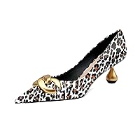 XYD Low Heel Closed Pointed Toe Pumps with Metal Chain Solid Golden Heeled Shoes for Women Slip On Professional Lady Formal Office Dress