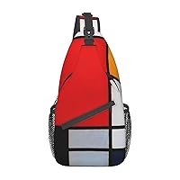 Sling Backpack,Travel Hiking Daypack Composition In Red Yellow Blue And Black Print Rope Crossbody Shoulder Bag