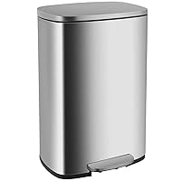 13.2 Gallon(50L) Trash Can, Fingerprint Proof Stainless Steel Kitchen Garbage Can with Removable Inner Bucket and Hinged Lids, Pedal Rubbish Bin for Home Office