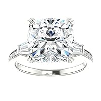 Moissanite Cushion Cut Halo Engagement Ring, 7.0ct Colorless Clarity, Sterling Silver and 18k Gold, Size 3-12