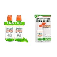 TheraBreath Fresh Breath Mouthwash, Mild Mint Flavor, Alcohol-Free, 16 Fl Oz (2-Pack) & Fresh Breath Professional Formula Throat Spray with Green Tea, 1 Ounce