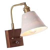 Wall Mount Light, Swing Arm Bedroom Wall Lamp Sconce, Modern Brass Wall Light with Ceramic Glass Shade, Wall Lights Fixture Bedside Reading Lamp with On/Off Switch Lámpara De Pared