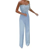 Strapless Jumpsuits for Women Solid Color Sexy Jumpsuit High Waist Slim Romper Wide Leg Romper