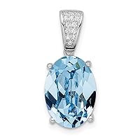Sterling Silver Rhodium Plated Polished CZ and Blue Crystal Charm 21 x 10 mm