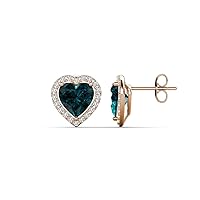 Heart London Blue Topaz and Round Natural Diamond 3.44 ctw Women Heart Halo Stud Earrings 14K Gold