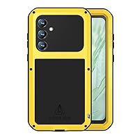 LOVE MEI for Samsung Galaxy S23 FE Case, Outdoor Heavy Duty Rugged Full Body Protection Case Military Armor Bumper Aluminum Metal Dust/Shockproof Case with Tempered Glass for Galaxy S23 FE (Yellow)