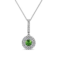 Green Garnet & Natural Diamond Halo Pendant 0.52 ctw 14K White Gold. Included 18 Inches Gold Chain.