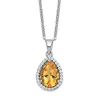 925 Sterling Silver Spring Ring Polished Citrine and CZ Cubic Zirconia Simulated Diamond Necklace 18 Inch Jewelry for Women
