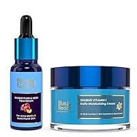 Blue Nectar Daily Face Moisturizer Cream & Plum Face Serum | Ayurvedic Anti-Aging & Acne Solutions | Natural Vitamin C, E, 22 Herbs (1.7 Oz + 1 Fl Oz)