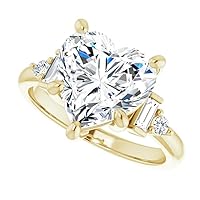 Moissanite Engagement Ring with 18K Yellow Gold Band, 6 CT Heart Cut Center Stone, VVS1 Clarity, Sterling Silver Accents