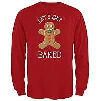 Christmas Gingerbread Man Let's Get Baked Red Adult Long Sleeve T-Shirt