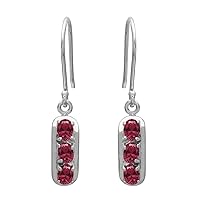 0.25 CT Three Stone Oval Hook Dangle Earrings 925 Sterling Silver Rhodium Plated Handmade Jewelry Gift for Women