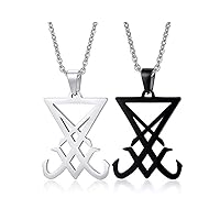 2PCS Sigil of Lucifer Pendant Stainless Steel Satan Occult Devil Seal Satanic Symbol Necklace Black Silver