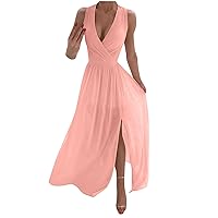 Dresses for Women Trendy Tight V Neck Solid Color Party Night Sexy Short Sleeve Long Dresses