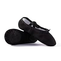 TIEJIAN Canvas Ballet Shoes for Girls, Dance Practice Slippers Split Soft Leather Flat Sole Yoga Gymnastics Shoes(Toddler/Little Kid/Big Kid)