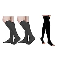 Athbavib Thigh High 20-32 mmHg Compression Stocking+2 Pairs Zipper Compression Socks Women