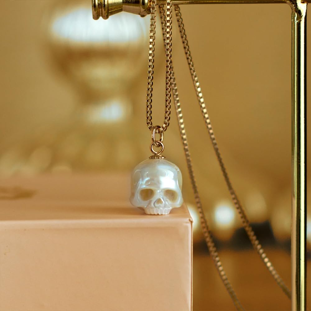 Pearl Skull Necklace Skull Pendant Punk Necklace Gift for Her Him Skull Jewelry Gothic Necklace Gold Chain Silver Skull Pendant