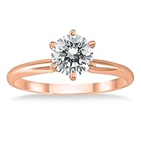 AGS Certified 1 Carat Diamond Solitaire Ring in 14K Rose Gold (J-K Color, I2-I3 Clarity)
