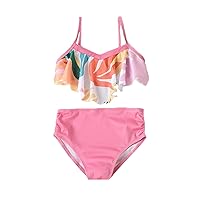 Girl Swimsuits Toddler Summer Girls Pink Leaves Printed Vacation Style Two Piece Swimwear Racing Swimsuit Girls
