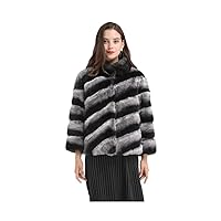 Women Genuine Rex Rabbit Fur Jacket Chinchilla Color Plus Size Furry Winter Warm