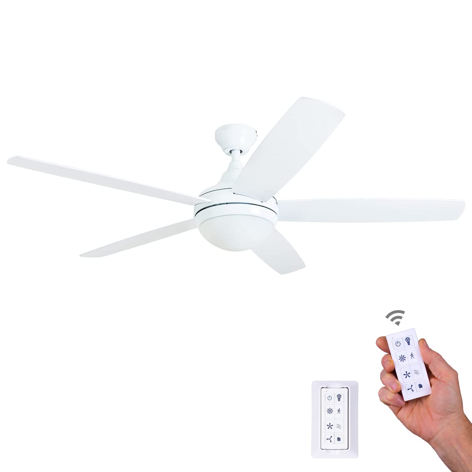 Prominence Home 80094-01 Ashby Ceiling Fan with Remote Control and Dimmable Integrated LED Light Frosted Fixture, 52