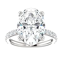 18K Solid White Gold Handmade Engagement Ring, 7 CT Oval Cut Moissanite Diamond Solitaire Wedding/Bridal Rings Set for Women/Her Propose Rings by Siyaa Gems
