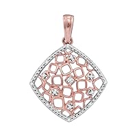 10kt Two-tone Gold Womens Round Diamond Offset Square Cluster Pendant 1/20 Cttw