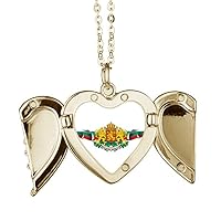 Bulgaria Flag National Emblem Folded Wings Peach Heart Pendant Necklace