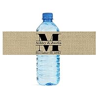 Burlap Monogram Wedding Water Bottle Labels Great for Engagement Bridal Shower Party Easy to use self Stick Label
