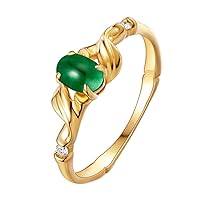 Amazing Elegant Band Natural Emerald Gemstone Diamond 14K Yellow Gold Engagement Wedding Promise Ring for Women