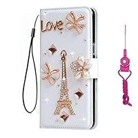 Alcatel 3V (2019) 5032W Case,Bling Girls Leather Filo Slots Stand Wallet Flip Protective Case Phone Cover & Neck Strap for Alcatel 3V (2019) 5032W (Gold Tower)